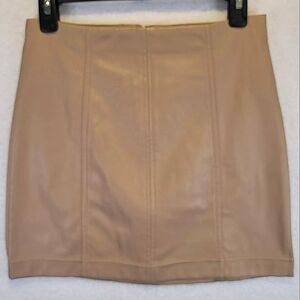 Tinseltown Tan Faux Leather Zipper Back Bodycon Mini Pencil Skirt Beige Pleather